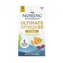 Nordic Naturals Ultimate Omega 2X Teen 挪威小鱼 自然青少年双倍鱼油Omega 60s mini 草莓味（运输途中的物理变化，融化、断裂、变形、结冰等情况，不予理赔）