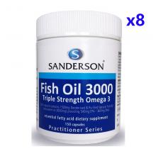【8瓶包邮】Sanderson 高含量三倍鱼油 3000mg 150c *8瓶 （运输途中的物理变化，融化、断裂、变形、结冰等情况，不予理赔）